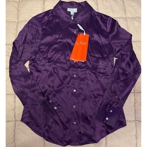 NEW Pure Collection Womens Purple 100% Silk Button Down Blouse Shirt US 4